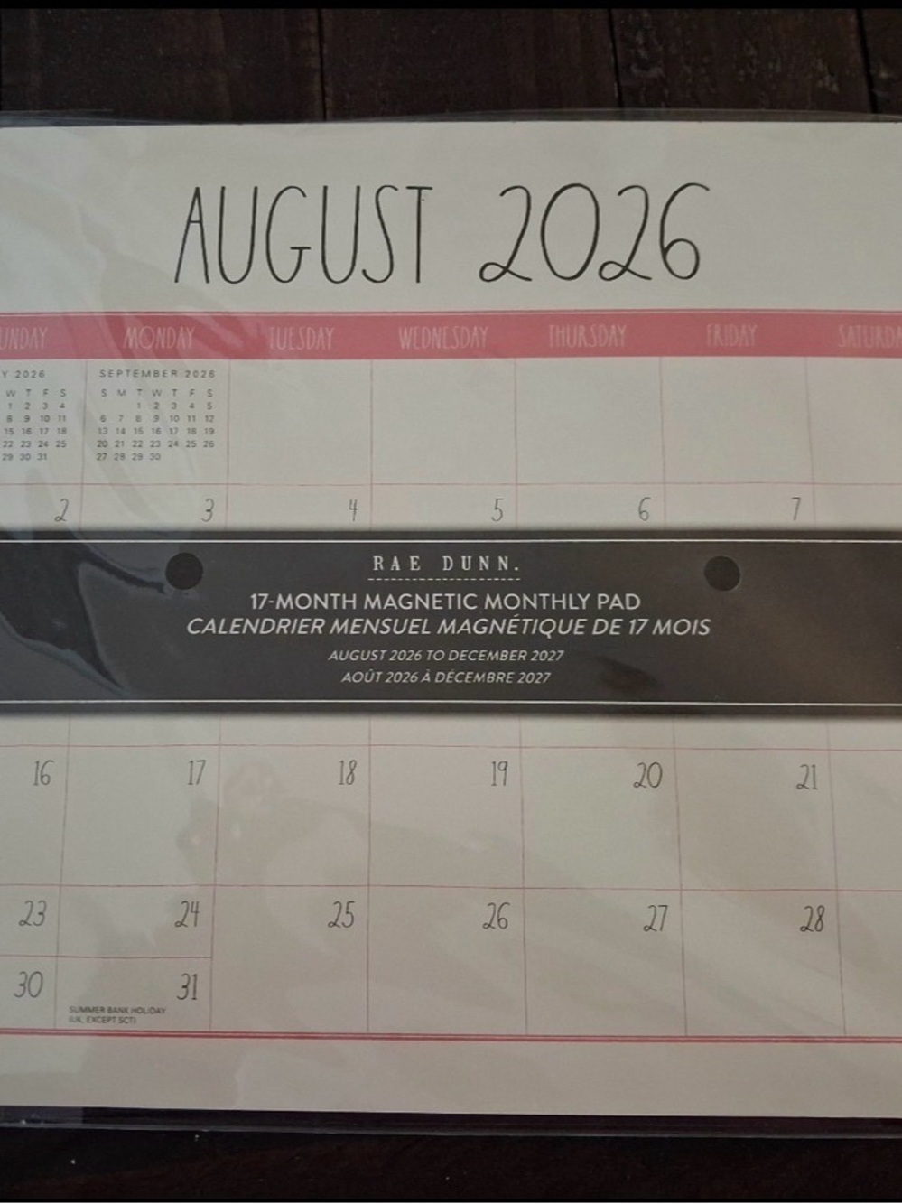 Rae Dunn Pink & White Magnetic Monthly Calendar Pad